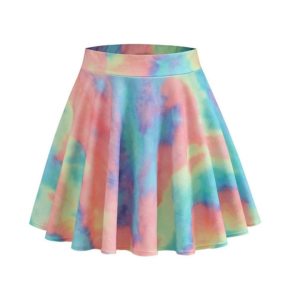 Summer Skirt Saving! Jerdar Women's Casual Print High Waist Tie-dye Short Swing Skirt Multicolor S