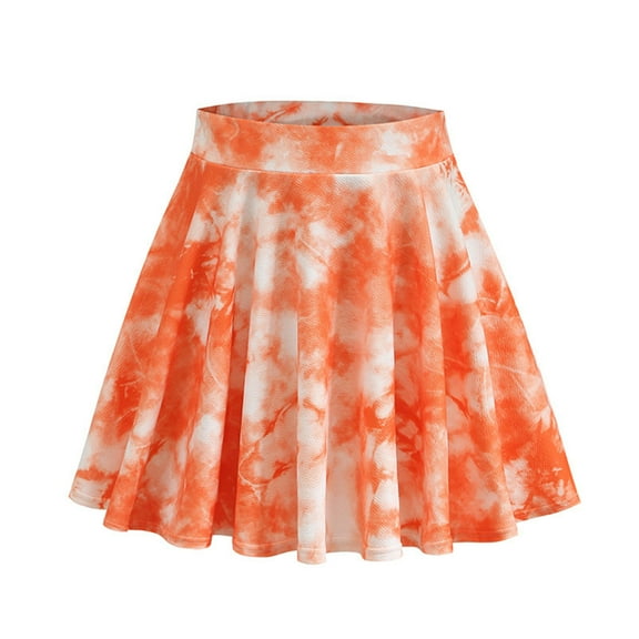 Summer Skirt Saving! Jerdar Women's Casual Print High Waist Tie-dye Short Swing Skirt Orange XL