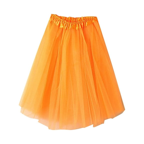 Summer Skirt Saving! Jerdar Women's High Quality Pleated Gauze Short Skirt Adult Tutu Dancing Skirt Orange Free
