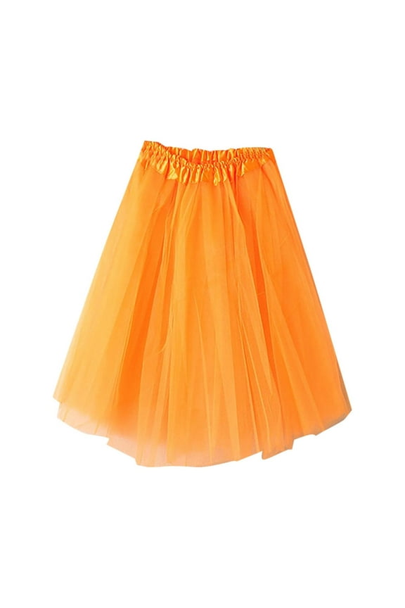 Summer Skirt Saving! Jerdar Women's High Quality Pleated Gauze Short Skirt Adult Tutu Dancing Skirt Orange Free