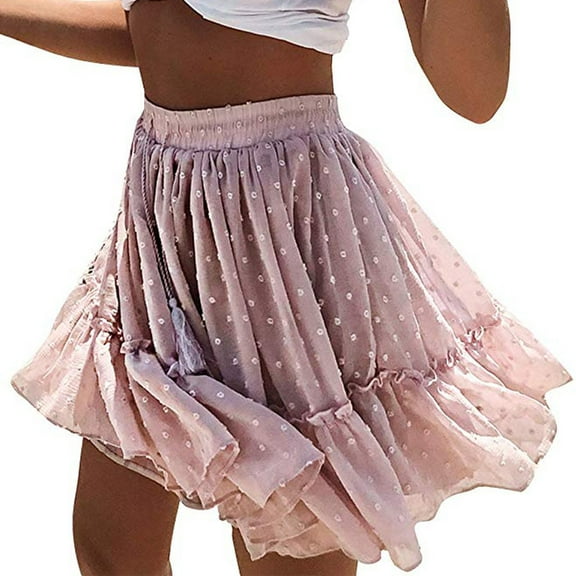 Summer Skirt Saving! Jerdar Women's High Waist A Line Mini Skirt Pleated Ruffle Cute Beach Short Skirt Pink XL