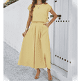 thumbnail image 1 of Summer Skirt Sets Women 2 Piece Outfits Cap Sleeve Top Elastic Waist Maxi Dress Sets with Pockets, 1 of 6