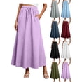thumbnail image 1 of Summer Skirt for Women 100%Cotton with Pockets Elastic Waist Loose Ruffle Ankle Length Skirt, 1 of 7