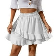 thumbnail image 1 of Summer Skirt for Women Boho Elastic High Waist Solid Color Ruffle Casual A Line Beach Short Mini Skirt, 1 of 4