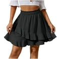 thumbnail image 1 of Summer Skirt for Women Boho Elastic High Waist Solid Color Ruffle Casual A Line Beach Short Mini Skirt, 1 of 4
