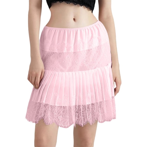 Summer Skirt for Women Cream Lace Low Waist Tiered Ruffled Mini Skirt with Pleated Hem