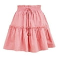 thumbnail image 1 of Summer Skirt for Women Elastic High Waist Ruffle Tiered Short Skirt Drawstring Soild Casual A-Line Swing Mini Skirt, 1 of 2