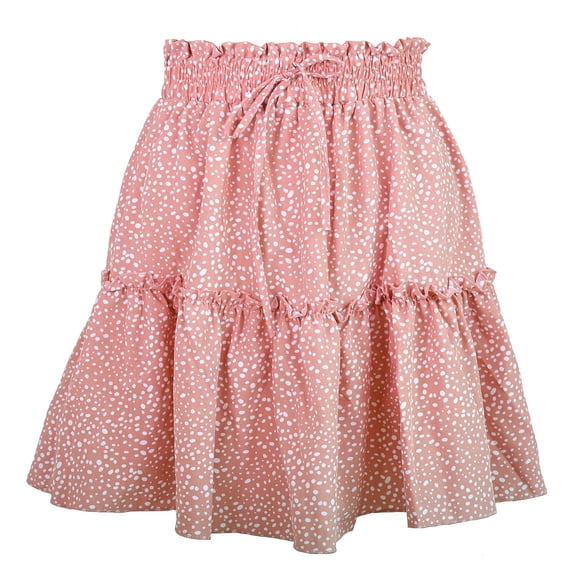 Summer Skirt for Women Elastic Waist Drawstring Floral Print Boho Mini Skirt Ruffle Casual A Line Swing Short Skirt