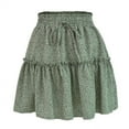 thumbnail image 1 of Summer Skirt for Women Elastic Waist Drawstring Floral Print Boho Mini Skirt Ruffle Casual A Line Swing Short Skirt, 1 of 3