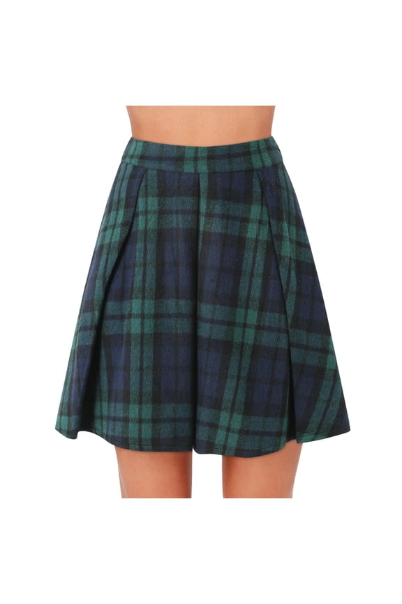Summer Skirt for Women Plus Size with Pockets Plaid Pleated High Waisted A-Line Classic Tartan Pattern Mini Skirt
