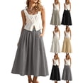 thumbnail image 1 of Summer Skirt for Women with Pockets Boho Style High Waisted Midi Skirt Flowy A-Line Skirt, 1 of 5