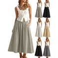 thumbnail image 1 of Summer Skirt for Women with Pockets Boho Style High Waisted Midi Skirt Flowy A-Line Skirt, 1 of 5