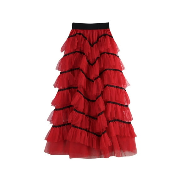 Summer Skirts For Women Sevevn Woman Border Cake Skirt Net Yarn High Waist Slim Puffy Skirt Pleated Skirts For Women