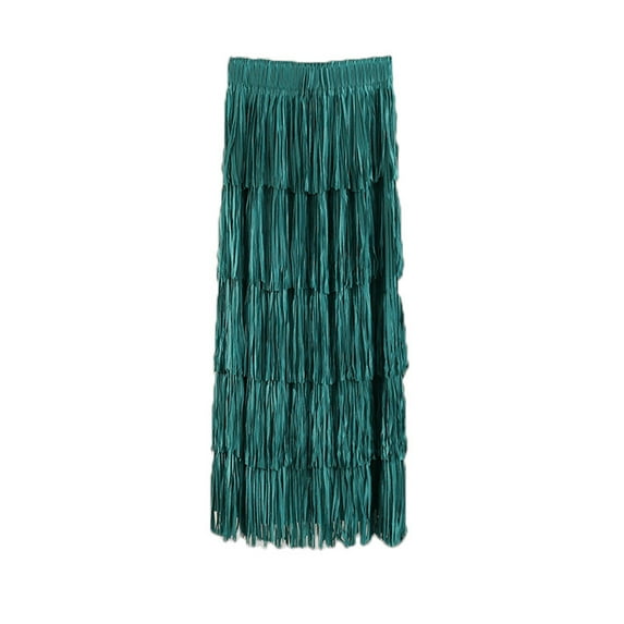 Summer Skirts For Women Sevevn Woman Mid-Length Tassels Solid Color Meringue-Line Skirt Pleated Skirts For Women