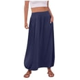 thumbnail image 1 of Summer Skirts Solid Color Elastic Waisted Casual Loose Long Skirt with Pocket Women Beach Fashion Maxi Skirts for Women, 1 of 6