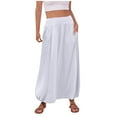 thumbnail image 1 of Summer Skirts Solid Color Elastic Waisted Casual Loose Long Skirt with Pocket Women Beach Fashion Maxi Skirts for Women, 1 of 6