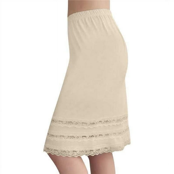 Summer Skirts for Women Vacation New Lace Hem Skirts for Women Midi Lightweight Soft Elastic Waist Casual Loose Fitted Basic Skorts Beige M