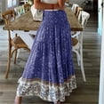 thumbnail image 1 of Summer Skirts for Women Elasticated Waist Floral Printed Maxi Skirt Elegant A Line Boho Skirt Flowy Swing Beach Dress Stretchy Jersey Womens Plain Dress Blue L, 1 of 7