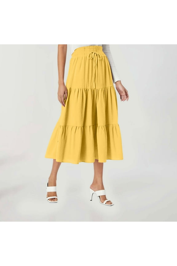 Summer Skirts For Women Vacation Boho Floral Tiered Maxi Skirt Drawstring High Waisted Flowy Ruffle A Line Skirt Glitter Fringe Skirt Mini Skirts High Waist Pencil Skirt 70s Skirt Women Skirts Long