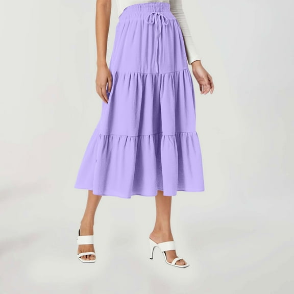 Summer Skirts For Women Vacation Boho Floral Tiered Maxi Skirt Drawstring High Waisted Flowy Ruffle A Line Skirt Glitter Fringe Skirt Mini Skirts High Waist Pencil Skirt 70s Skirt Women Skirts Long