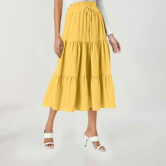 Summer Skirts For Women Vacation Boho Floral Tiered Maxi Skirt Drawstring High Waisted Flowy Ruffle A Line Skirt Womens Tie Skirt Sexy Plaid Skirts for Women Wrap Skirt for Women plus Size Maternity