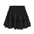 thumbnail image 1 of Summer Skirts for Women 2025 Vacation Cotton Ruffle Elastic Waist A-Line Casual Short Skirt Black S, 1 of 7