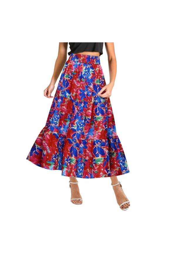 Summer Skirts for Women 2026 Trendy Casual Striped Stretchy Women's Flowy Handkerchief Hemline Midi Skirt