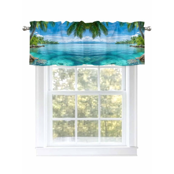 Summer Sky Ocean Valances for Windows, Rod Pocket Kitchen Valance Curtains - Soft & Washable Small Window Treatment for Living Room, Bathroom, Nature Tree , 42x12 Inch, 1 Panel
