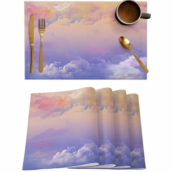 Summer Sky Sunset Pink Gradient Clouds Placemats Set of 4,Wipeable Washable Table Mats for Dining Tables,Romantic Purple Cloud Place Mats for Kitchen Event Party Tabletop Decor