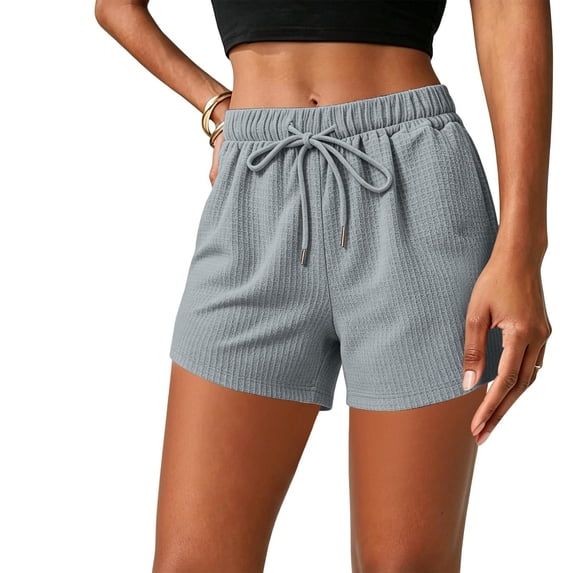 Summer Sleep Shorts for Women Knitted High Waist Lounge Shorts with Drawstring Solid Color Homewear Pajama Pants Gray 2XL