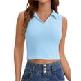 thumbnail image 1 of INSPIRE CHIC Summer Sleeveless Cropped Tank Tops for Women Golf Polo Shirts Collared V Neck Athletic Workout Tops S Blue, 1 of 5