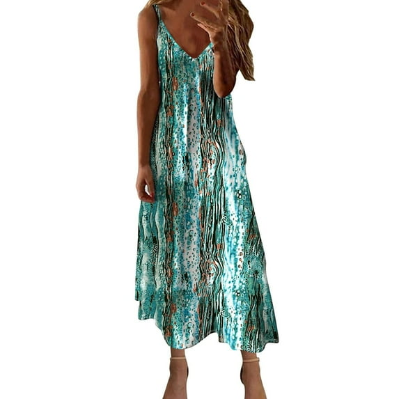 Summer Sleeveless Dresses Summer Dresses For Women Print Sleeveless Round Neck Dress Casual Dresses Family Gifts Blue S