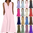 thumbnail image 1 of Summer Sleeveless Dresses for Women V-Neck Maxi Sundress Long Vacation Beach Dress with Side Pockets Plus Size Great Gift for Mother's Day, 1 of 6