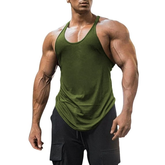 Summer Sleeveless Men Solid Color Casual Sport Camisole Vest Shirt Male Tops