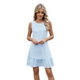 thumbnail image 1 of Summer Sleeveless Mini Dresses for Women Crewneck Tiered Ruffle Dress Tie Backless Short Dress Flowy A Line Dress Sky blue L, 1 of 9