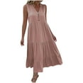 thumbnail image 1 of Summer Sleeveless Pleated Maxi Dress Loose V Neck Boho Long Dress, 1 of 2