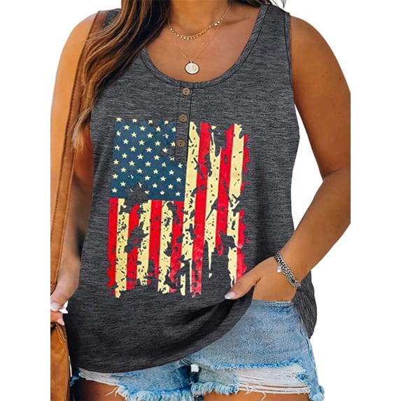 Summer Sleeveless Plus Size Printed Women Henley Tank Tops