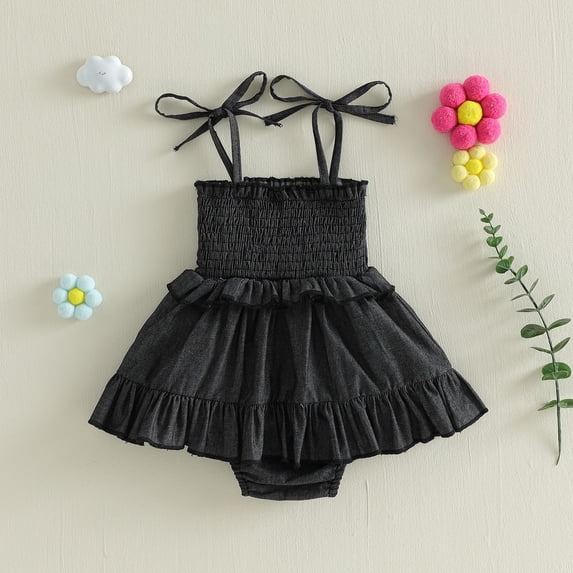 Summer Sleeveless Ruffled Romper Dress for Baby Girls in Solid Colors