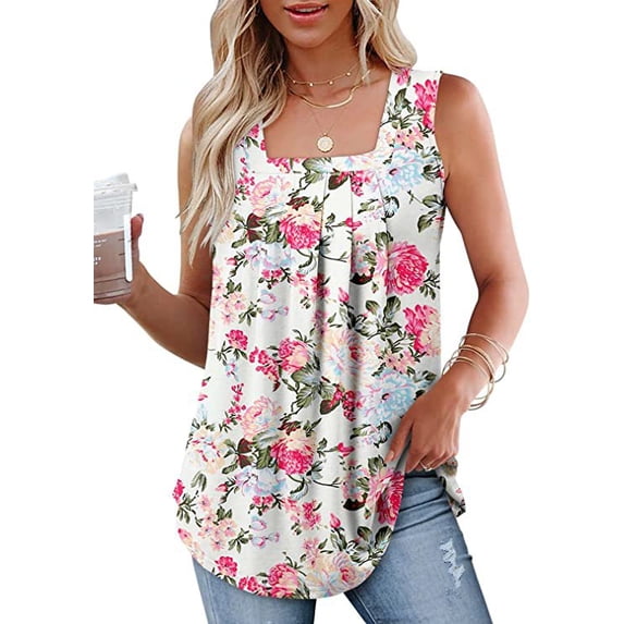 Summer Sleeveless Square Neck Printed Vest Women's T-Shirt