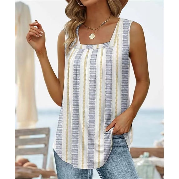 Summer Sleeveless Square Neck Printed Vest Women's T-Shirt