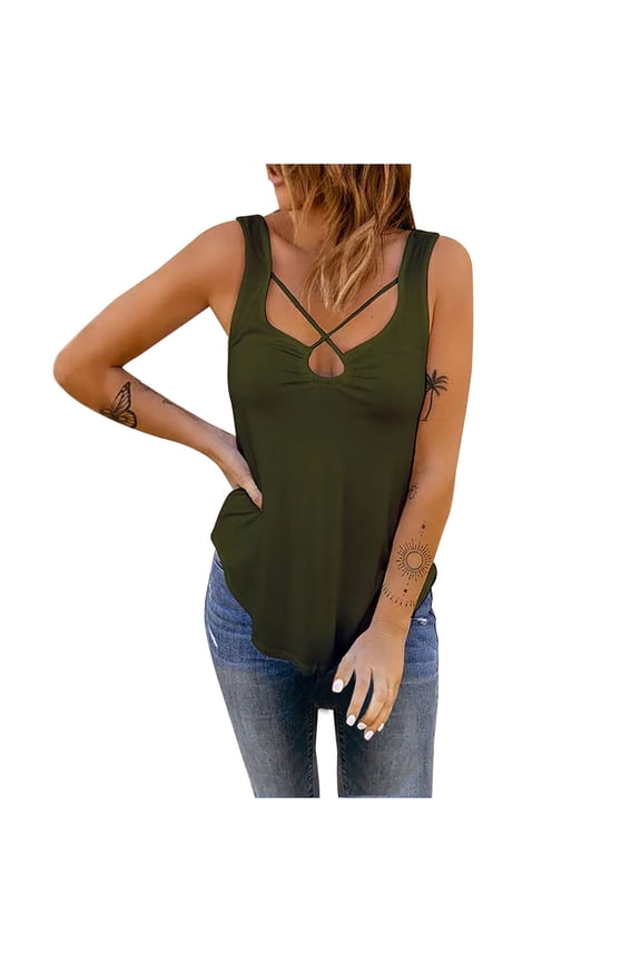 Summer Sleeveless Top For Women Casual Solid Color Cross Strap Sling Vest Ladies Loose Beach Camisole Top