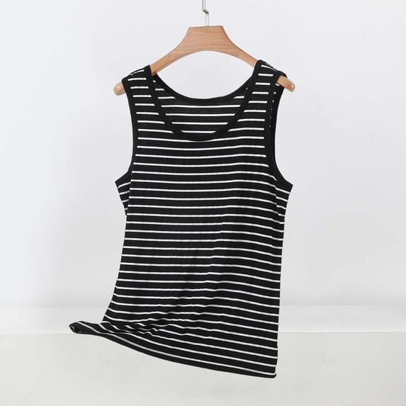 UPPADA Summer Striped Tank Tops Womens Dressy Crewneck Sleeveless Shirts Stretch Relaxed Fit Tees Casual Comfy Basic Blouses Dark Gray,XXXXL