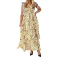 thumbnail image 1 of Summer Sleeveless V-neck Floral Printing Flared Ruffle Long Maxi Dress, 1 of 6