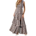 thumbnail image 1 of Summer Sleeveless V-neck Floral Printing Flared Ruffle Long Maxi Dress, 1 of 6