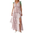 thumbnail image 1 of Summer Sleeveless V-neck Floral Printing Flared Ruffle Long Maxi Dress, 1 of 6