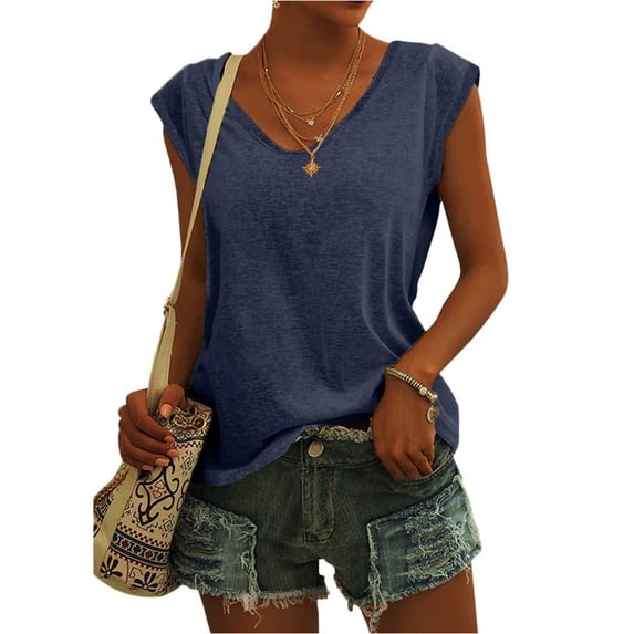 Summer Sleeveless Women Solid Color V-Neck Casual Shirt Tops