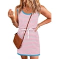thumbnail image 1 of Summer Sleeveless Women Striped Printing Crewneck Casual Drawstring Dress with Pocket, 1 of 6