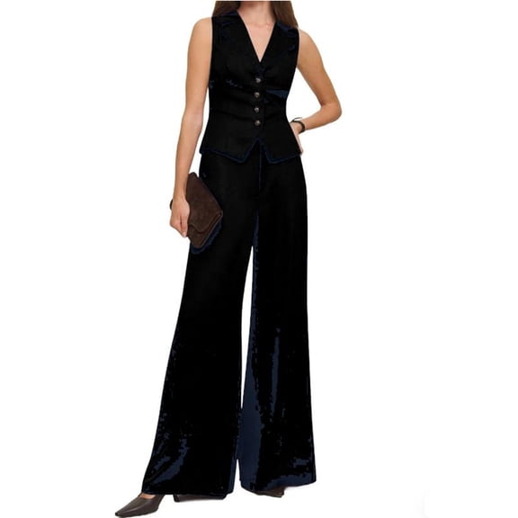 Summer Sleeveless Women Womens Vest Sets V-neck Vest Blazer & Wide Leg Pants