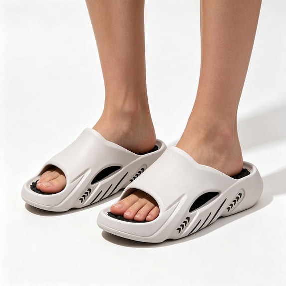 Summer Slides for Women Men, Thick Sole EVA Sandals with Arch Support, Soft Cushion Non-Slip Shower Shoes, Lightweight Beach Pool Slippers for Indoor Outdoor (Gray, 38)