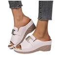 thumbnail image 1 of Summer Slides for Women Trendy Metal Chain Peep Toe Slip on Wedge Sandals Comfy Outdoor Orthopedic Shoes Casual Slippers Beige Size 9.5, 1 of 5